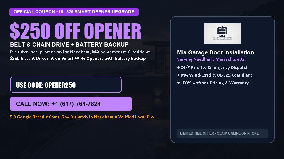$250 OFF Smart Wi-Fi Garage Door Opener Installation in Needham, MA - Mia Garage Door Installation